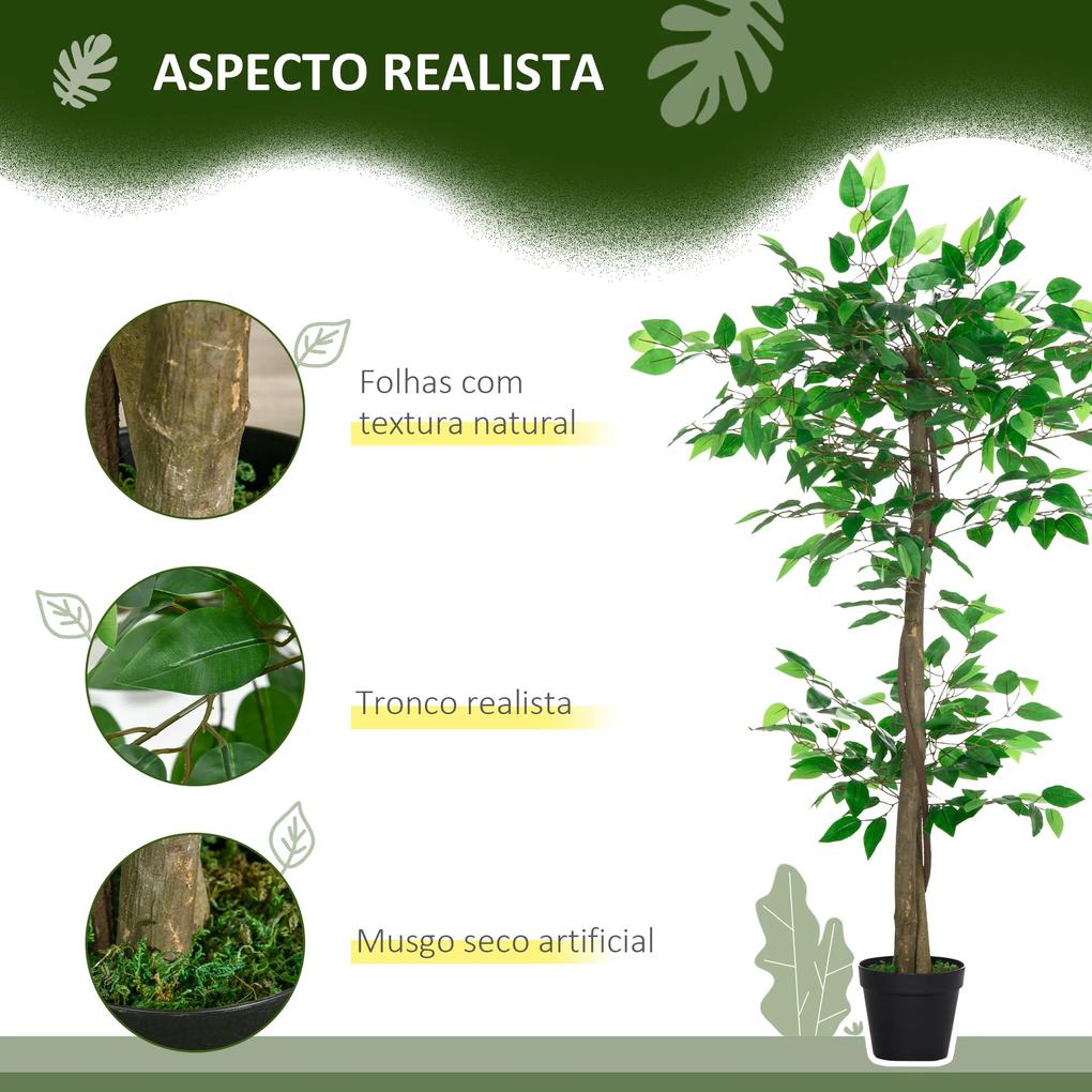 Árvore de Chá Artificial 120 cm Planta Artificial com 546 Folhas Musgo e Vaso para Exterior Sala de Estar Escritório Verde
