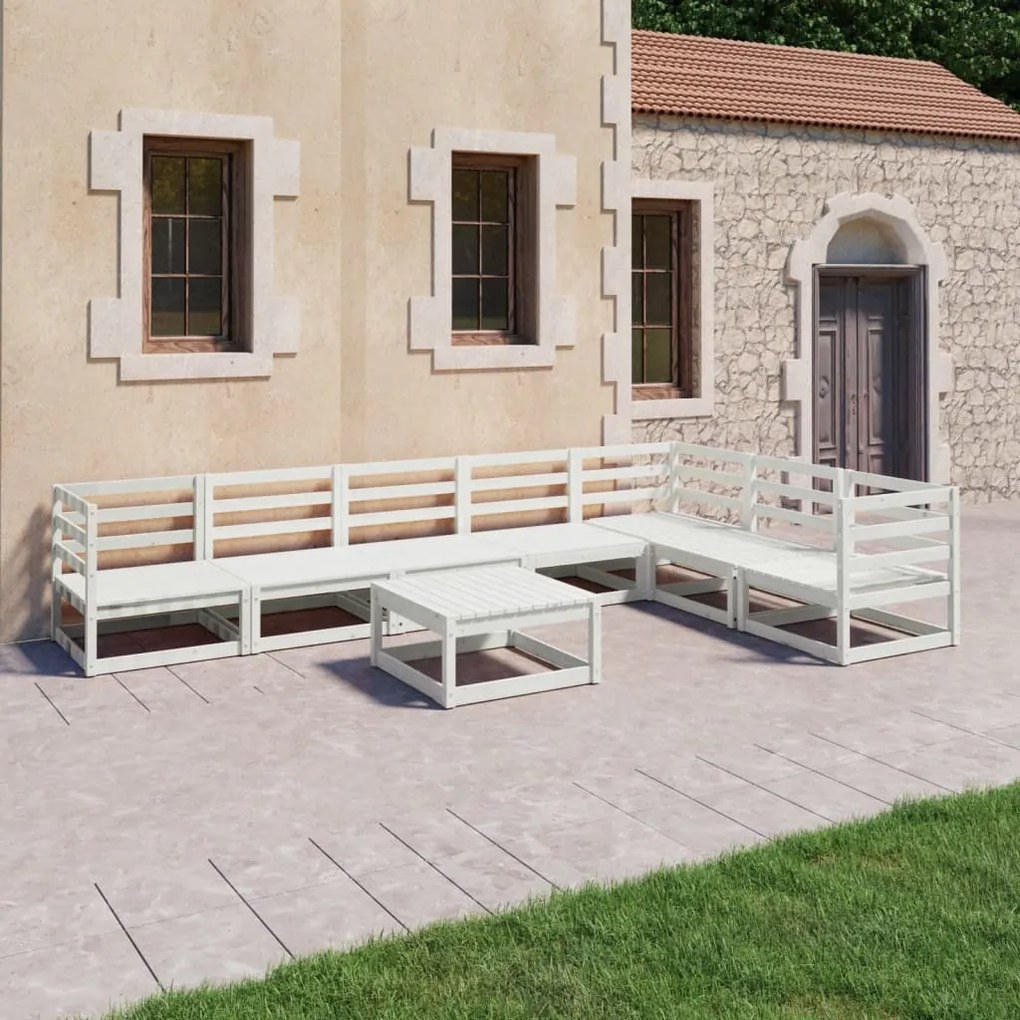 vidaXL 8 pcs conjunto lounge de jardim pinho sólido branco