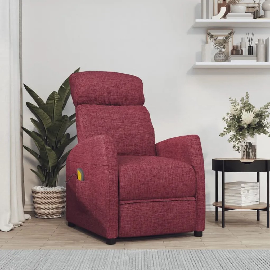 289709 vidaXL Poltrona de massagens elétrica reclinável tecido vermelho tinto