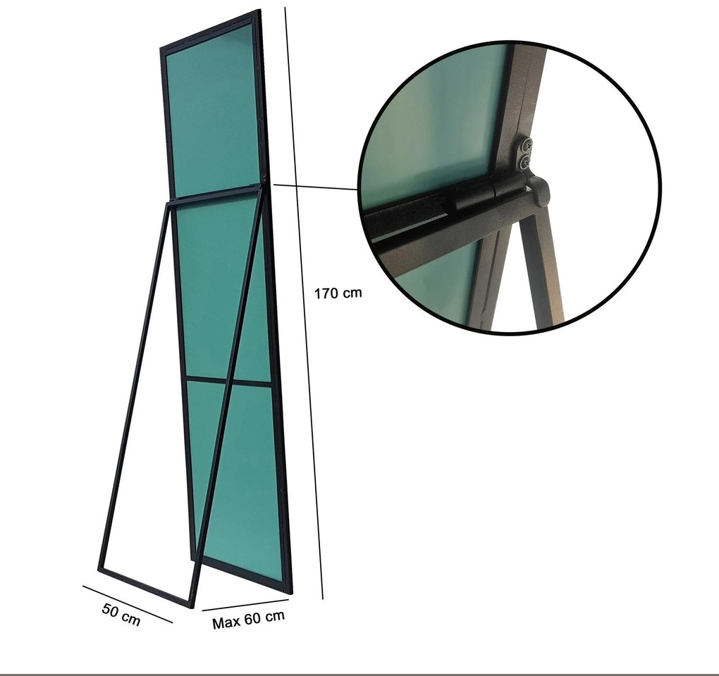 Espelho Cheval Cool – Preto – 50x170x60 cm