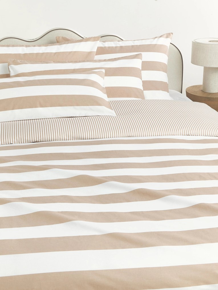 Capa de edredão reversível em algodão às riscas Lorena