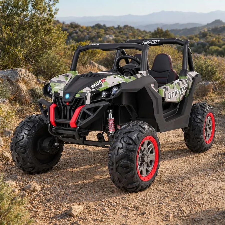 Carro elétrico para Crianças 2 Lugares Buggy SuperStar 2 x 12 V, 4x4 Com MP4, Rodas Espuma EVA, Assento couro ecológico Camuflado