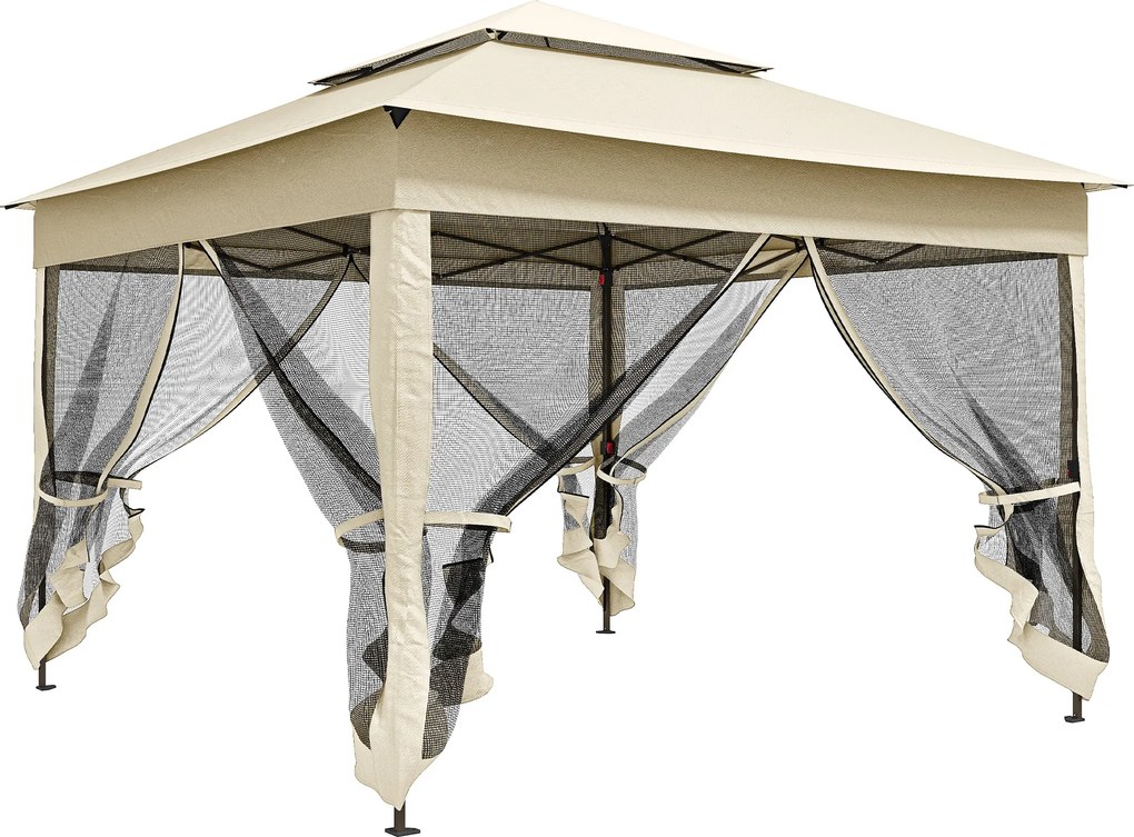 Outsunny Tenda Dobrável Exterior 3x3 m Tenda de Jardim com Teto Duplo Rede Mosquiteira Amovível e Bolsa de Transporte Creme | AOSOM Portugal