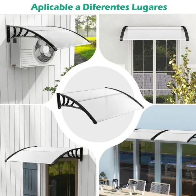 Toldo para janelas ou portas 122 x 99 cm Proteção solar Chuva Neve Vento Policarbonato, alumínio Preto
