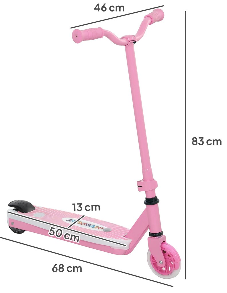 Trotinete Elétrica para Crianças Máx. 6 km/h Motor 80 W Autonomia Máxima 8 km com Luzes LED Travão Traseiro Rosa