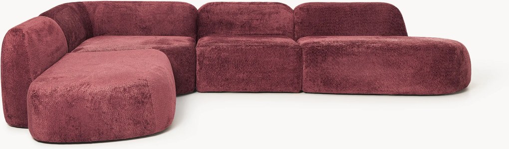 Sofá de canto modular XL em teddy-bouclé com chaise longue Wolke (4 lugares)