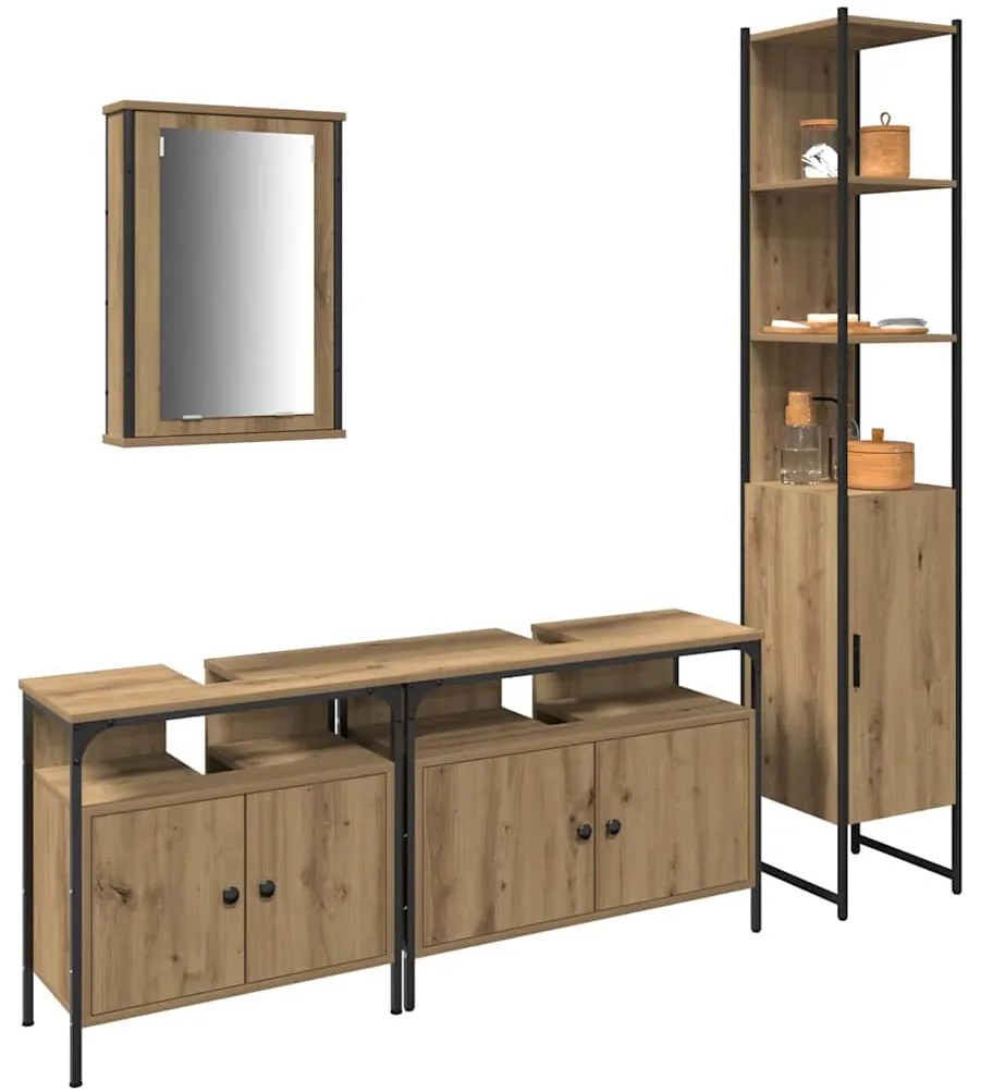 Conjunto de Móveis para Banheiro com 4 Peças em Carvalho Natural