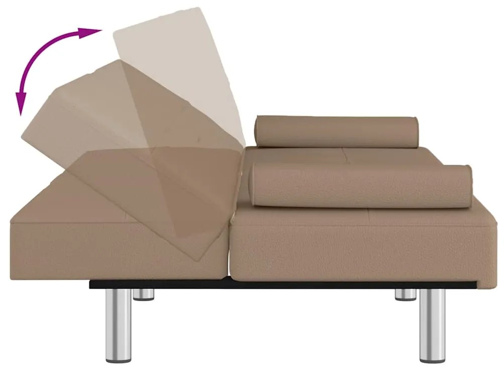 Sofá-cama c/ suporte para copos couro artificial cor cappuccino
