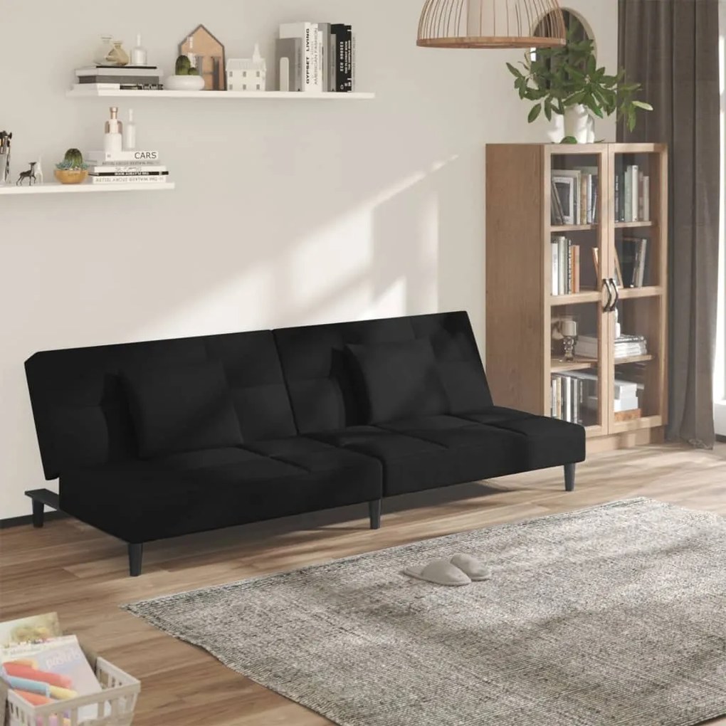 337446 vidaXL Sofá-cama 2 lugares com duas almofadas veludo preto