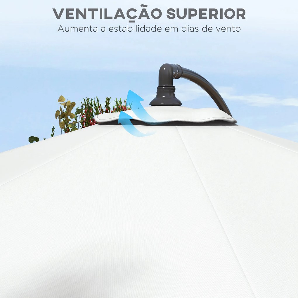 Toldo de Substituição para Chapéu de Sol de 3 m com Ventilação Superior para Exterior Jardim Pátio Piscina Branco