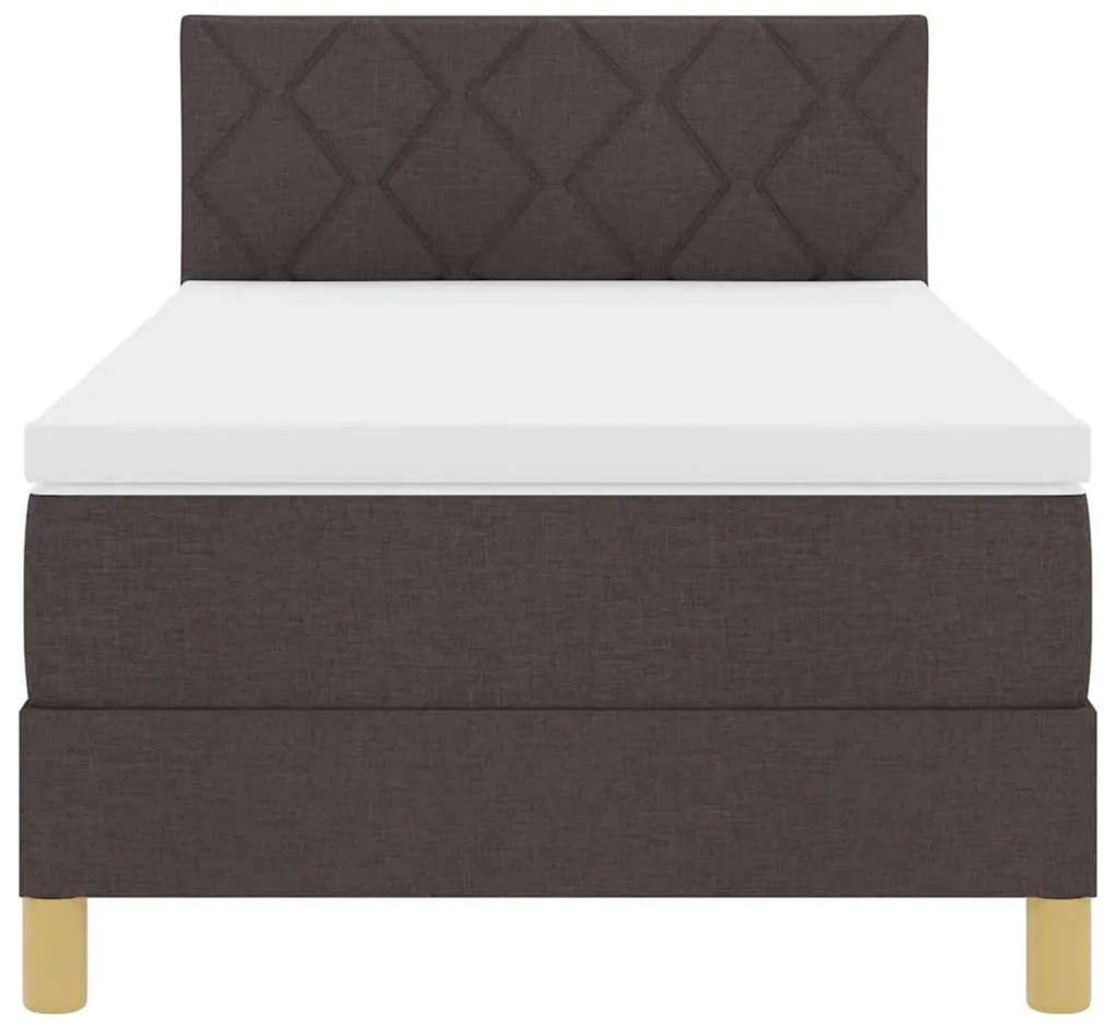 Cama Box Spring com Colchão &amp; LED Castanho 100x200 cm Tecido