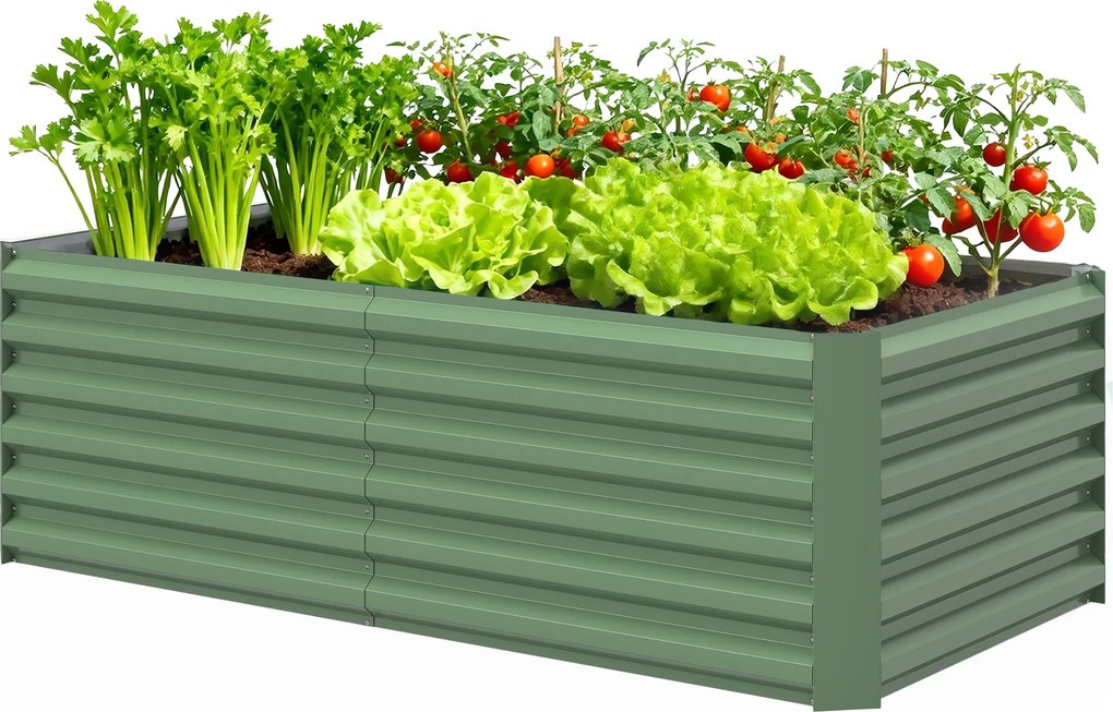 Floreira elevada em aço galvanizado 180 x 90 x 57,5 cm,, canteiro de jardim com fundo aberto, verde