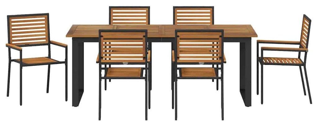 Conjunto de Jantar para Jardim 7 pcs Preto 200 x 90 x 75 cm
