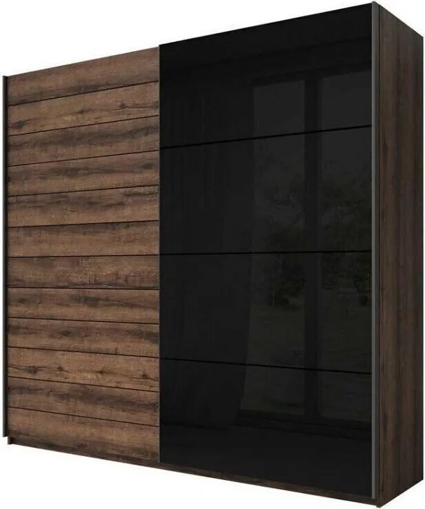 Roupeiro Levruvu 105, Carvalho do Monastery, Preto, 210x270x61cm, 202 kg, Portas de roupeiro: Deslizante, Número de prateleiras: 6, Número de prateleiras: 6