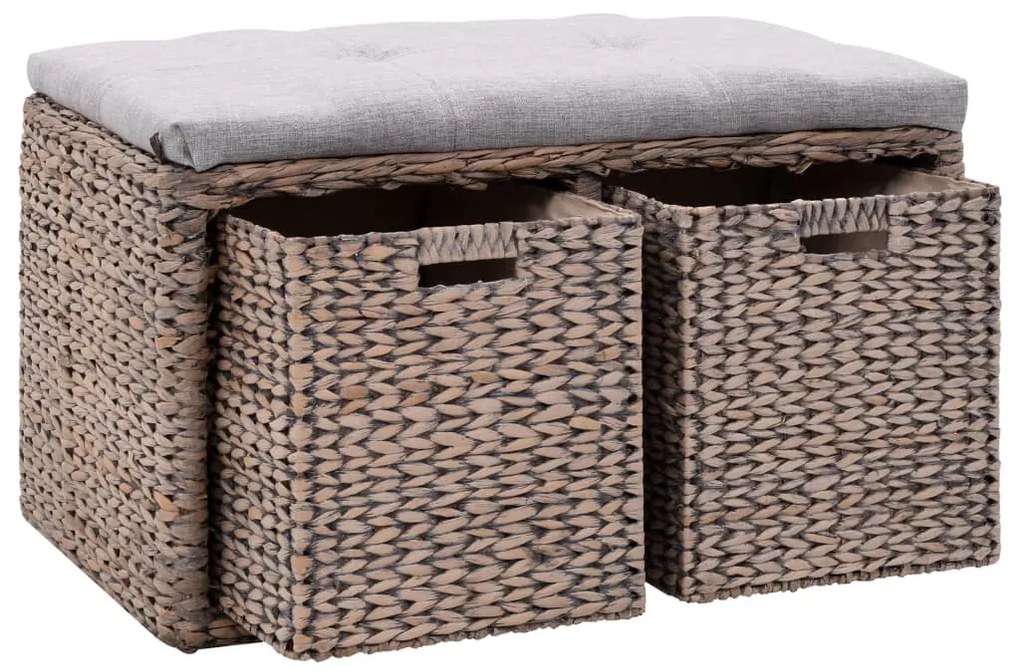Banco com 2 cestos erva marinha 71x40x42 cm cinzento