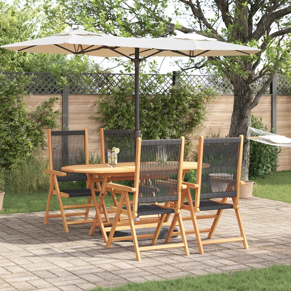 Conjunto de Jantar de Jardim com 5 Peças vidaXL Preto em Madeira Sólida de Acácia e Rattan Sintético
