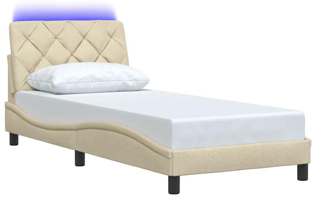 Estrutura de cama com LED sem colchão 90x190 cm tecido creme