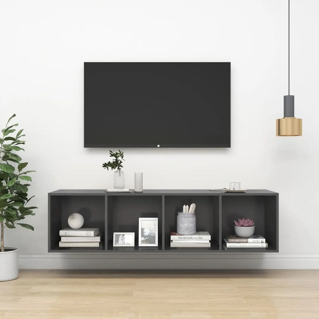 vidaXL Armário de parede para TV derivados de madeira cinzento