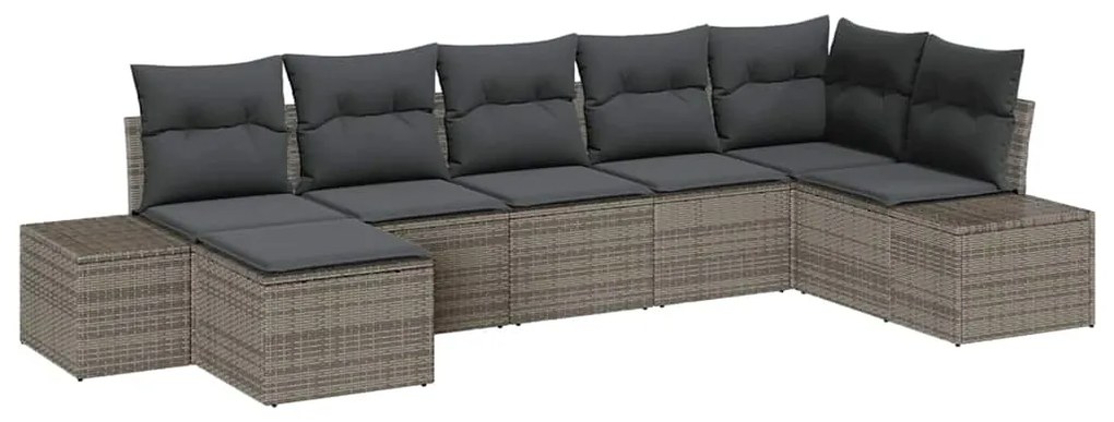 Conjunto de Sofá de Jardim de 7 Peças com Almofadas Cinzento Rattan Si