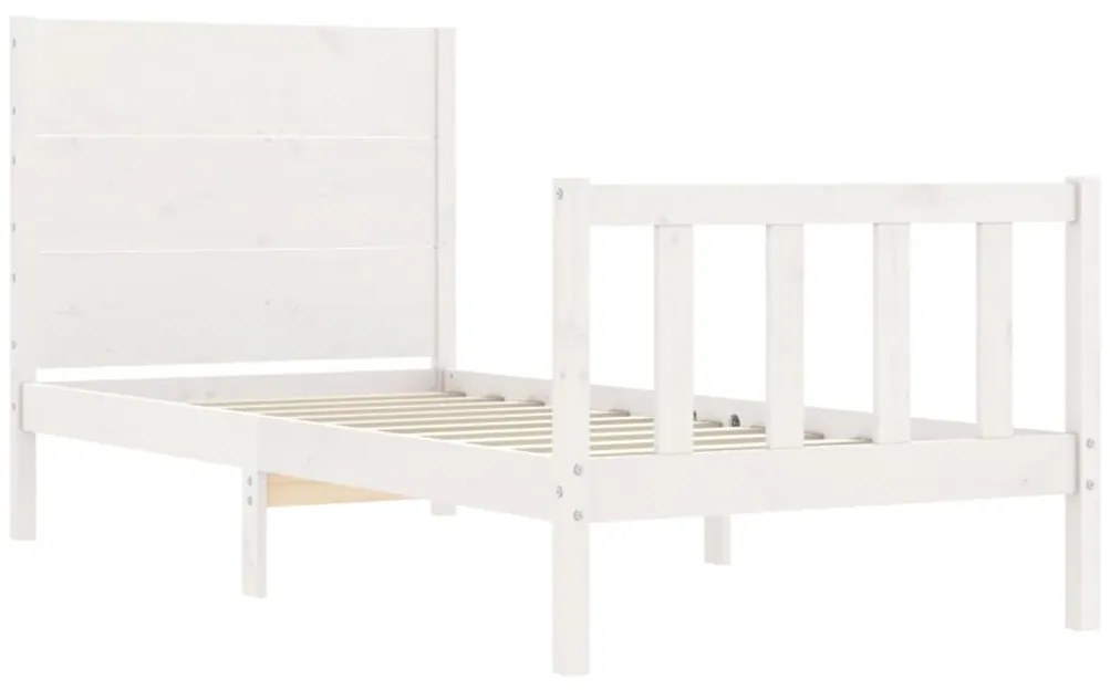 Estrutura cama de solteiro c/ cabeceira madeira maciça branco