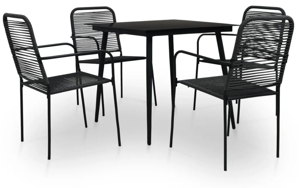 vidaXL 5 pcs conjunto de jantar p/ jardim corda de algodão e aço preto