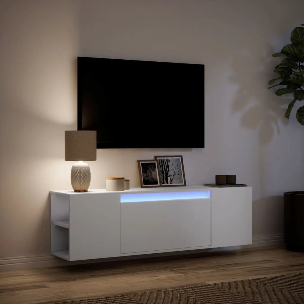 Móvel de parede para TV com luzes LED 135x31x39,5 cm branco