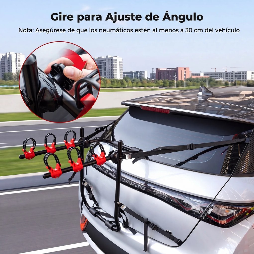 Porta-Bicicletas para Porta-Bagagens Dobrável, 68 x 50 x 61 cm, Capacidade para 3 Bicicletas, Vermelho+Preto