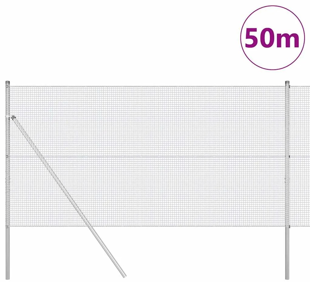 Cerca de Arame Soldado com 13 Postes 1x50 m Aço Galvanizado
