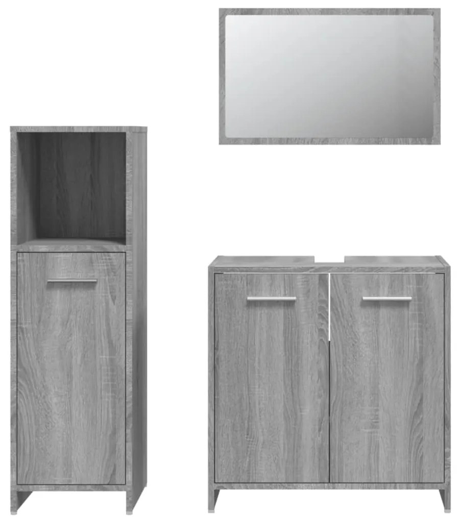 3 pcs Conjunto móveis casa de banho madeira proc. cinza sonoma