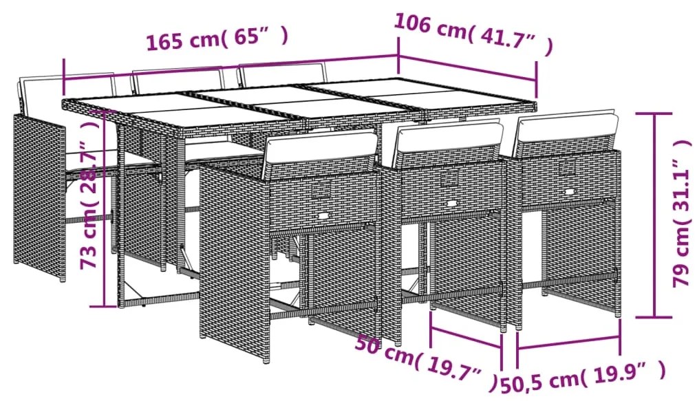 7 pcs conj. jantar jardim c/ almofadões vime PE bege misturado