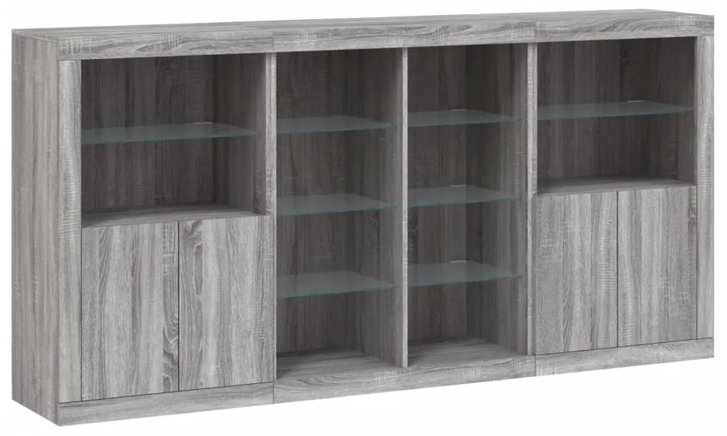 Aparador com luzes LED 202x37x100 cm cinzento sonoma