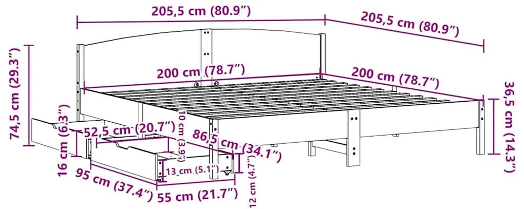 Cama sem colchão 200x200 cm pinho maciço castanho-mel