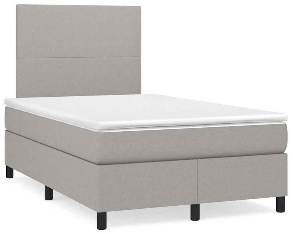Cama box spring c/ colchão e LED 120x190 cm tecido cinza-claro