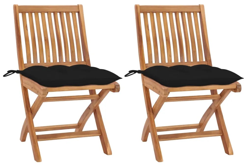 vidaXL Cadeiras de jardim c/ almofadões preto 2 pcs teca maciça