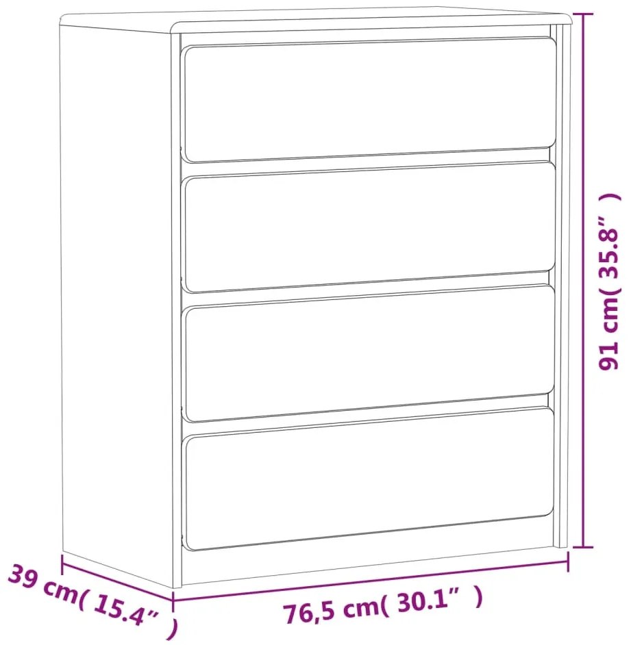 Cómoda SAUDA 76,5x39x91 cm madeira de pinho maciça cor carvalho