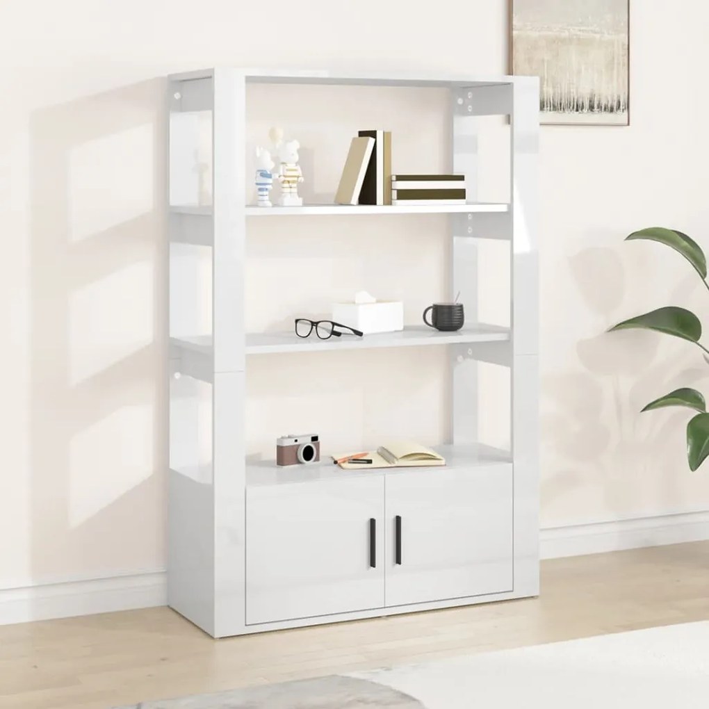 819470 vidaXL Aparador 80x30x119,5 cm derivados de madeira branco brilhante