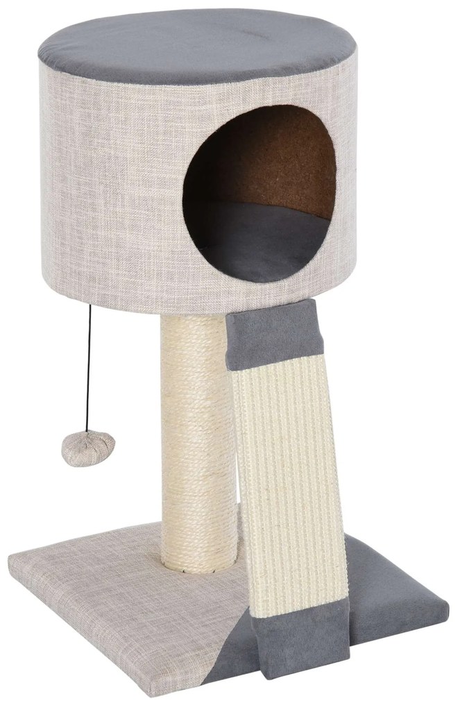 PawHut Arranhador Gatos Pequeno 50cm Caverna Rampa Sisal Natural Bolsa Suspensa 30x30x50cm Cinza Compacto Prático