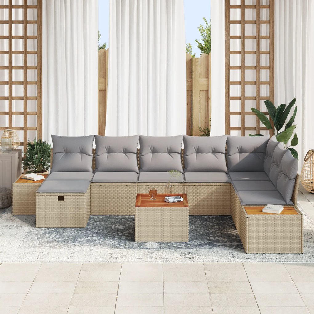 Conjunto de 9 Peças de Sofá de Jardim com Almofadas Bege Rattan de Pol