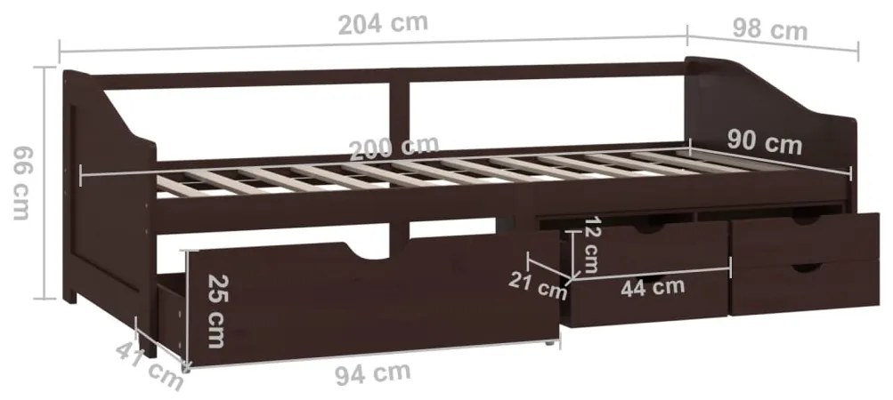 Sofá-cama 3 lugares c/ gavetas 90x200 cm pinho castanho-escuro