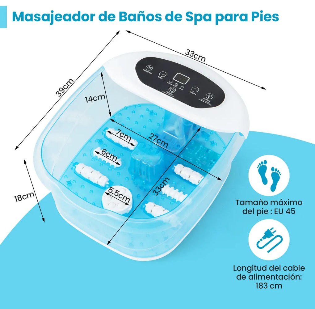 Massageador Pes com pedras e esferas de massagem removíveis Massageador Pes para bolas e vibração 33 x 39 x 18 cm Azul
