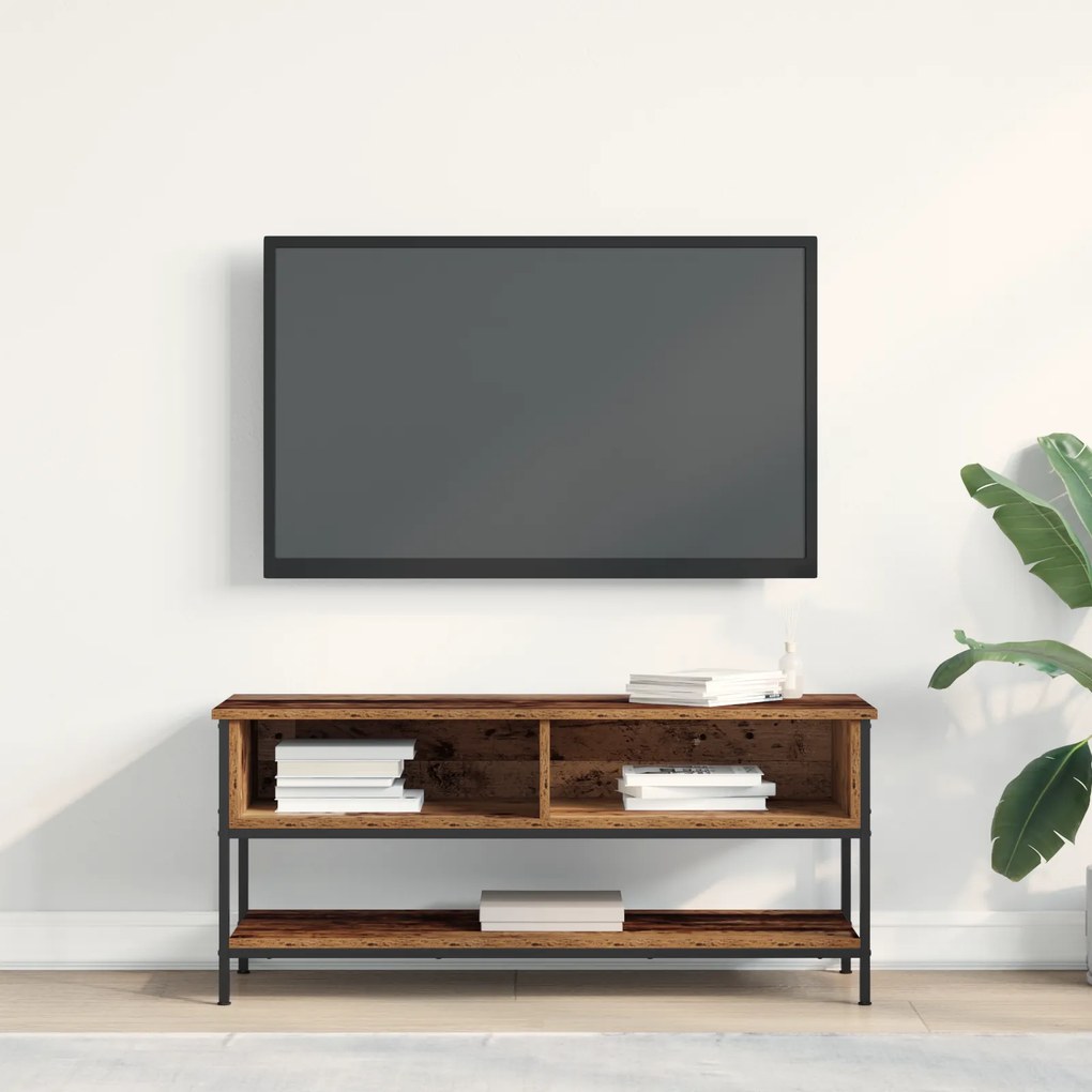 Gabinete de TV vidaXL Madeira Antiga 100x35x45 cm Madeira Engenharia e Aço