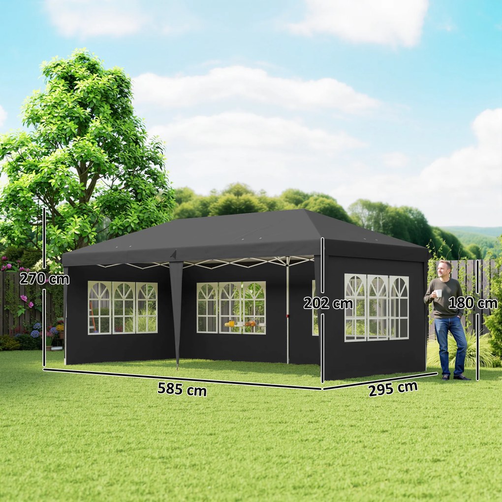 Tenda dobrável tipo pop-up - tenda para eventos - 3 x 6 m, com 3 lados desmontáveis, preta