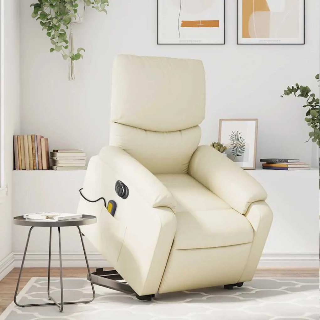 Poltrona reclinável elevatória elétrica couro artificial creme