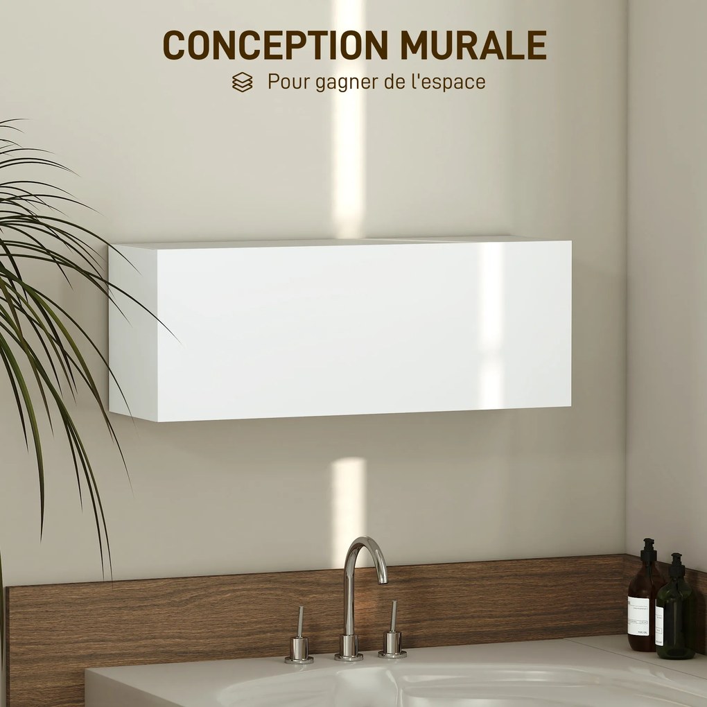 Armário de parede para casa de banho 80 x 25 x 30 cm, móvel suspenso com porta com dobradiças, branco