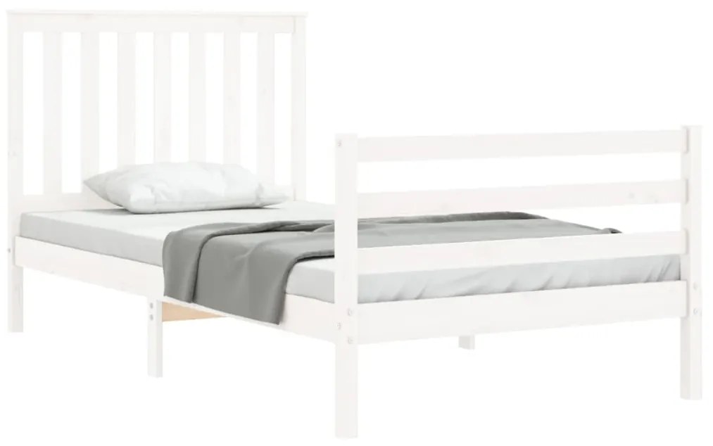 Estrutura de cama com cabeceira 100x200cm madeira maciça branco