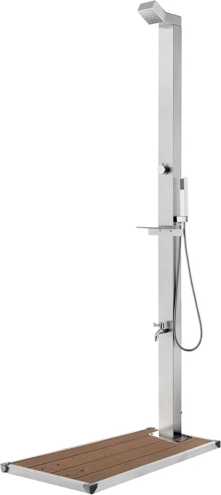 vidaXL Chuveiro de jardim c/ base castanha 225 cm aço inoxidável