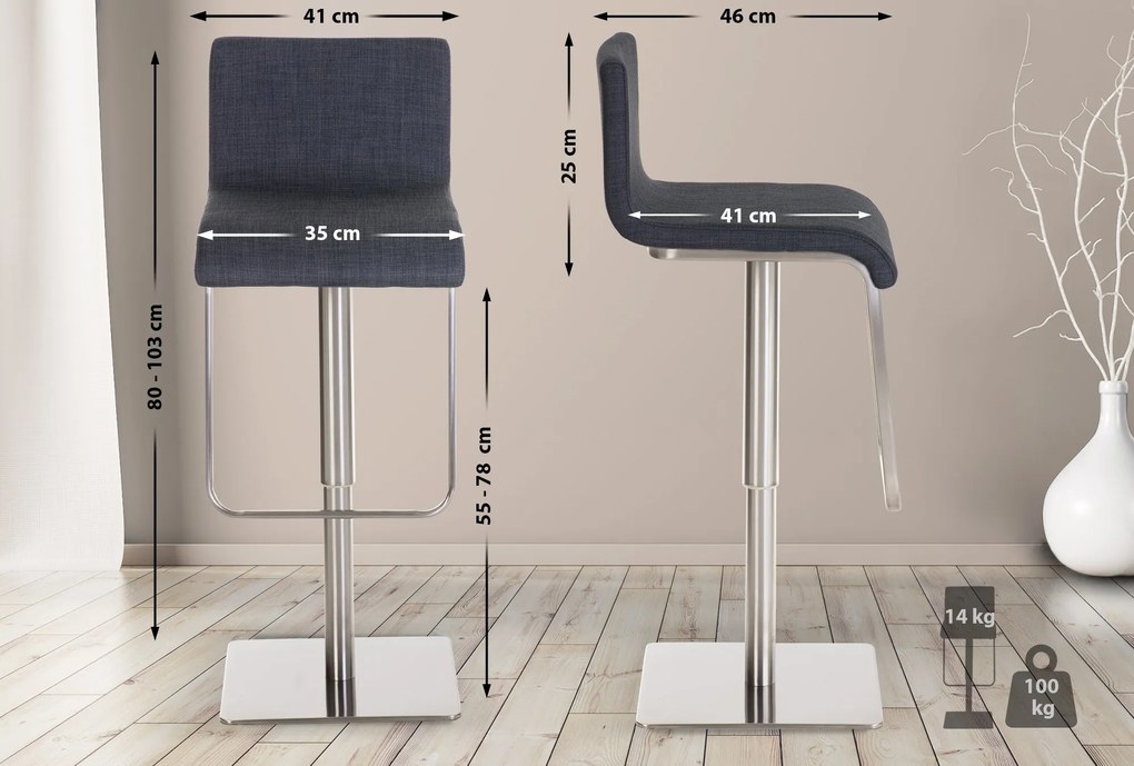 Banco de bar Limon em tecido 41 x 80-103 x 46 cm Cinzento escuro