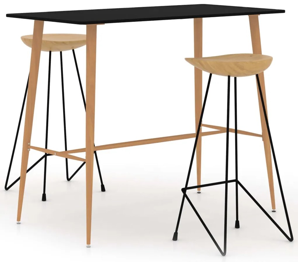 vidaXL 3 pcs conjunto de bar preto