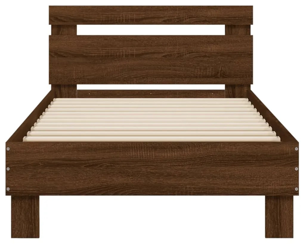 Estrutura cama cabeceira/luzes LED 90x200 cm carvalho castanho