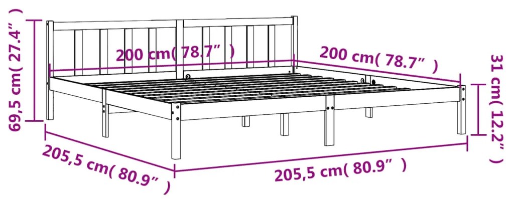 Cama sem colchão 200x200 cm pinho maciço castanho-mel